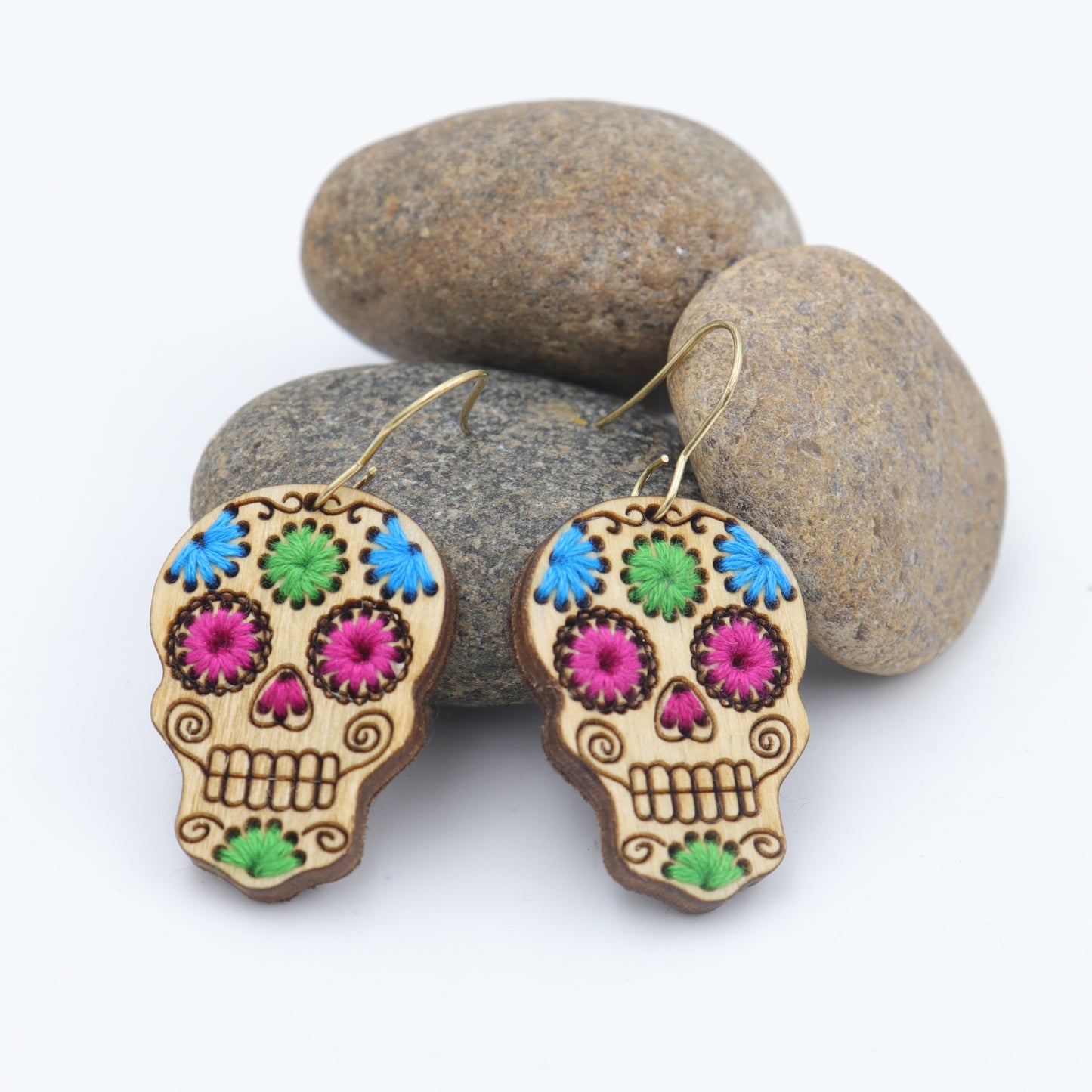 Sugar Skull embroidery earring laser cut file | wood acrylic leather | svg pdf and dxf