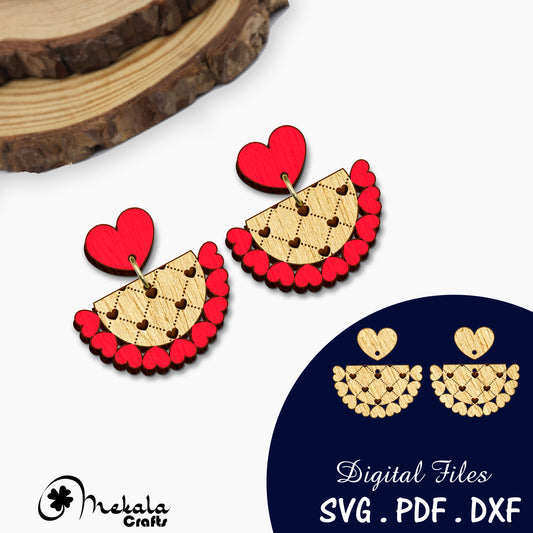 Valentine's Day Earrings SVG | Laser Cut Wood Design | Red Heart Jewelry Files