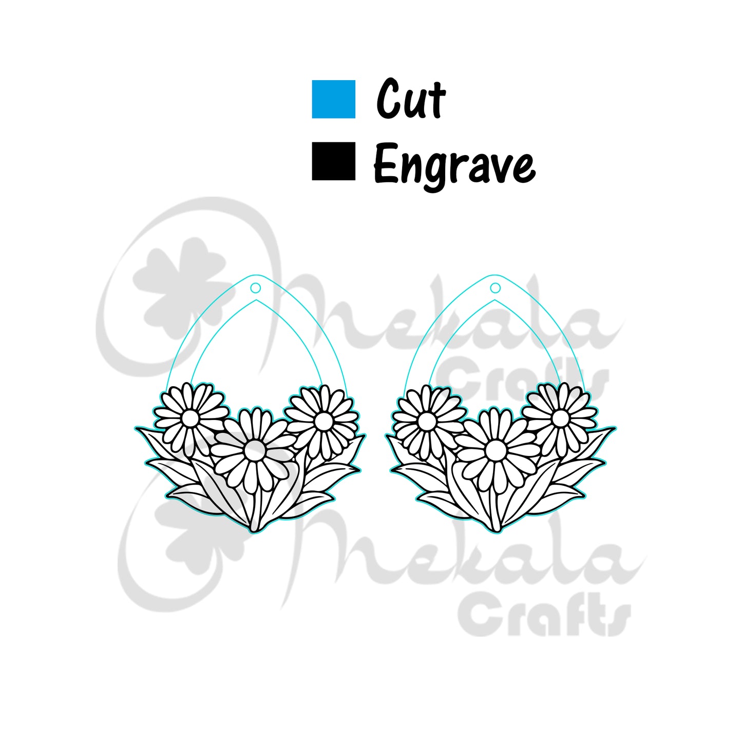 daisy floral wooden laser cut earrings file (SVG, DXF and PDF)
