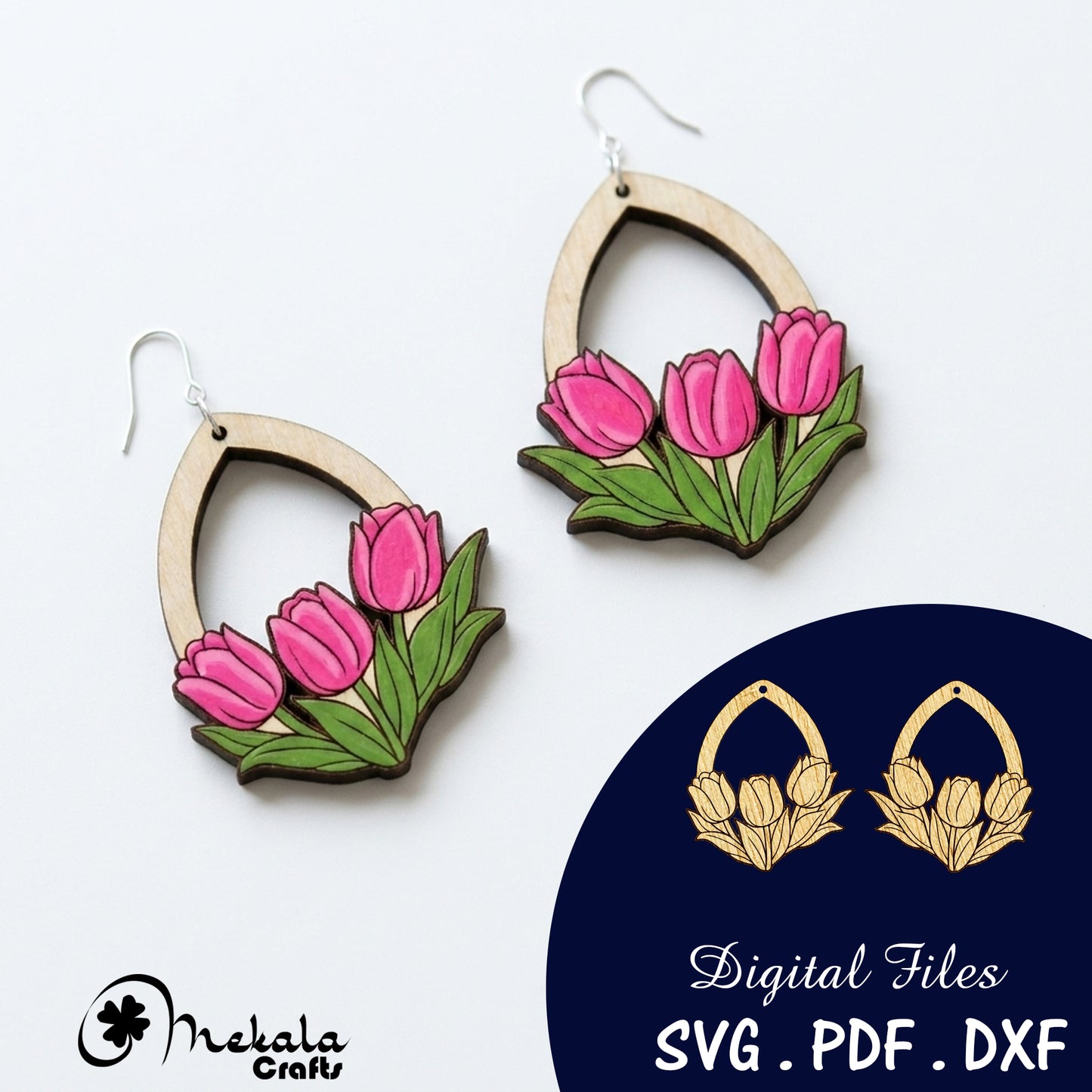 tulip floral wooden earrings laser cut file (SVG,DXF and PDF)