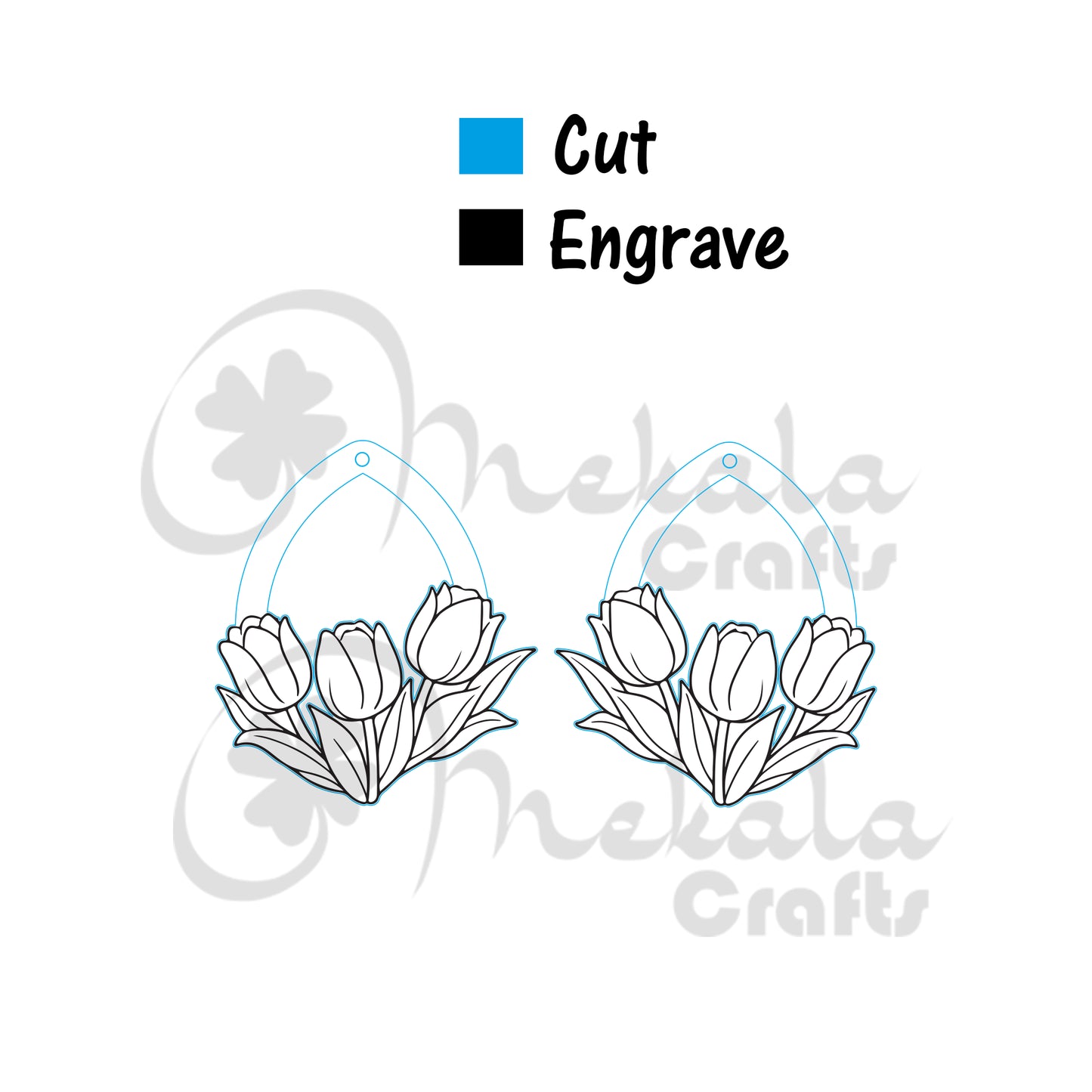 tulip floral wooden earrings laser cut file (SVG,DXF and PDF)