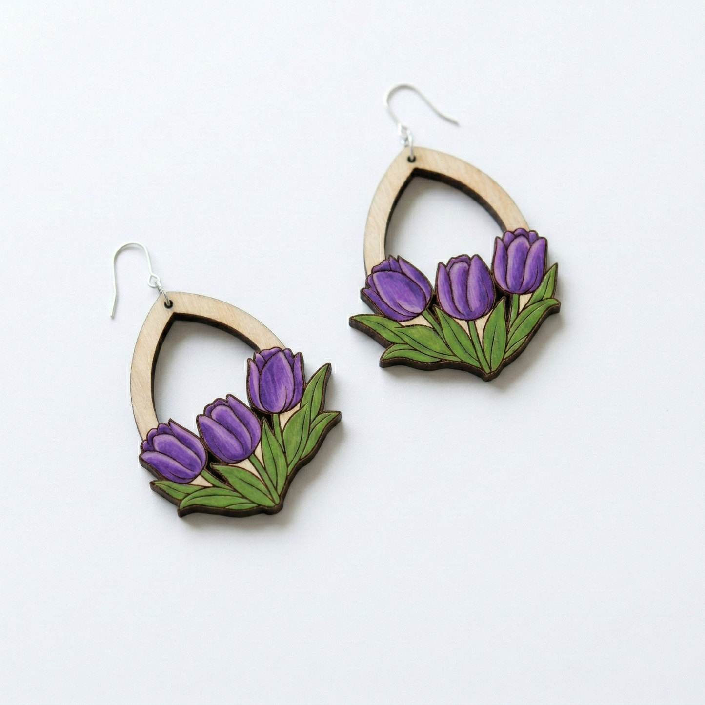 tulip floral wooden earrings laser cut file (SVG,DXF and PDF)