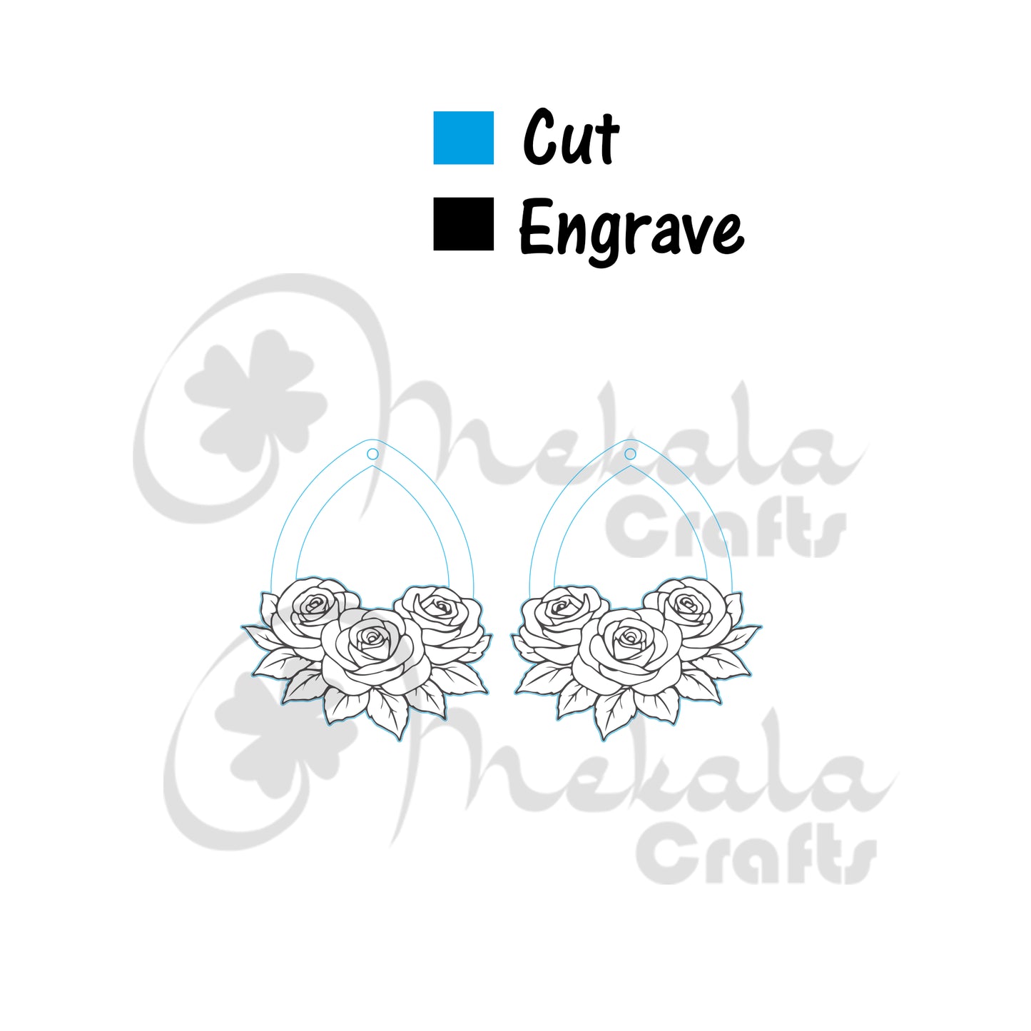 rose floral wooden laser cut earrings file (SVG, DXF and PDF)