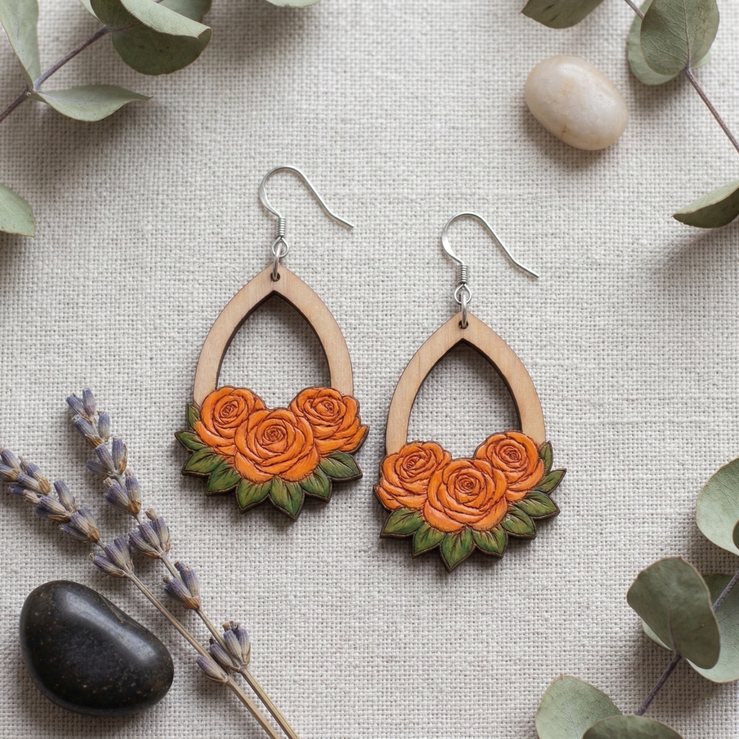 rose floral wooden laser cut earrings file (SVG, DXF and PDF)