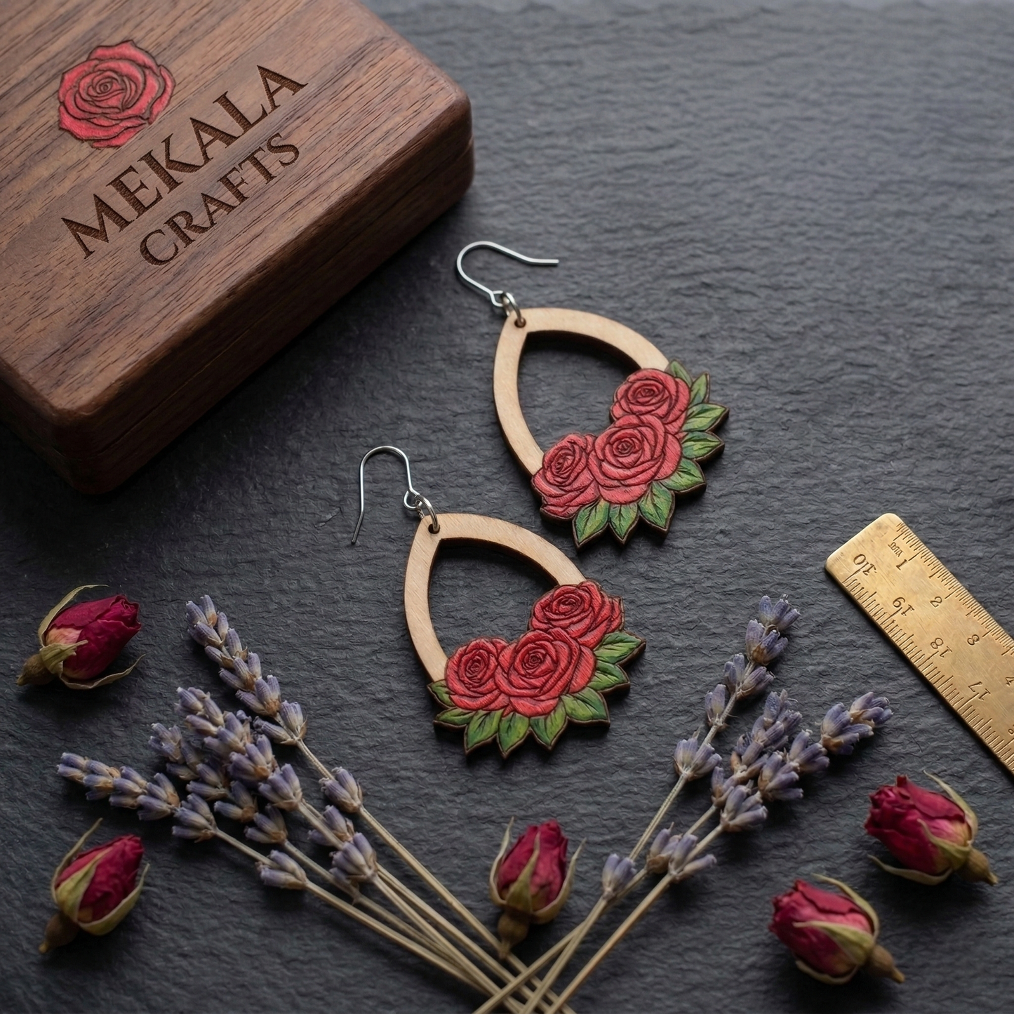 rose floral wooden laser cut earrings file (SVG, DXF and PDF)