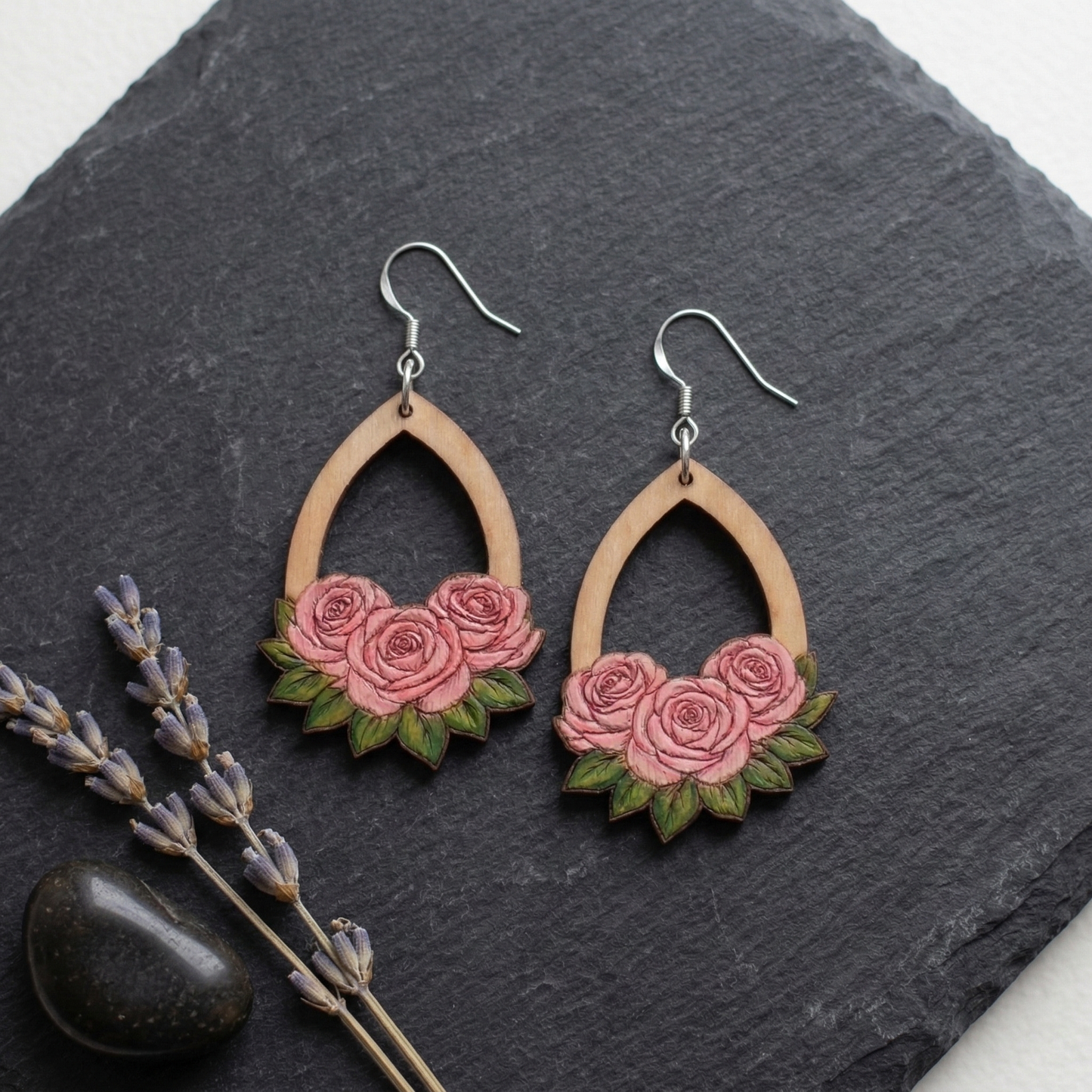 rose floral wooden laser cut earrings file (SVG, DXF and PDF)
