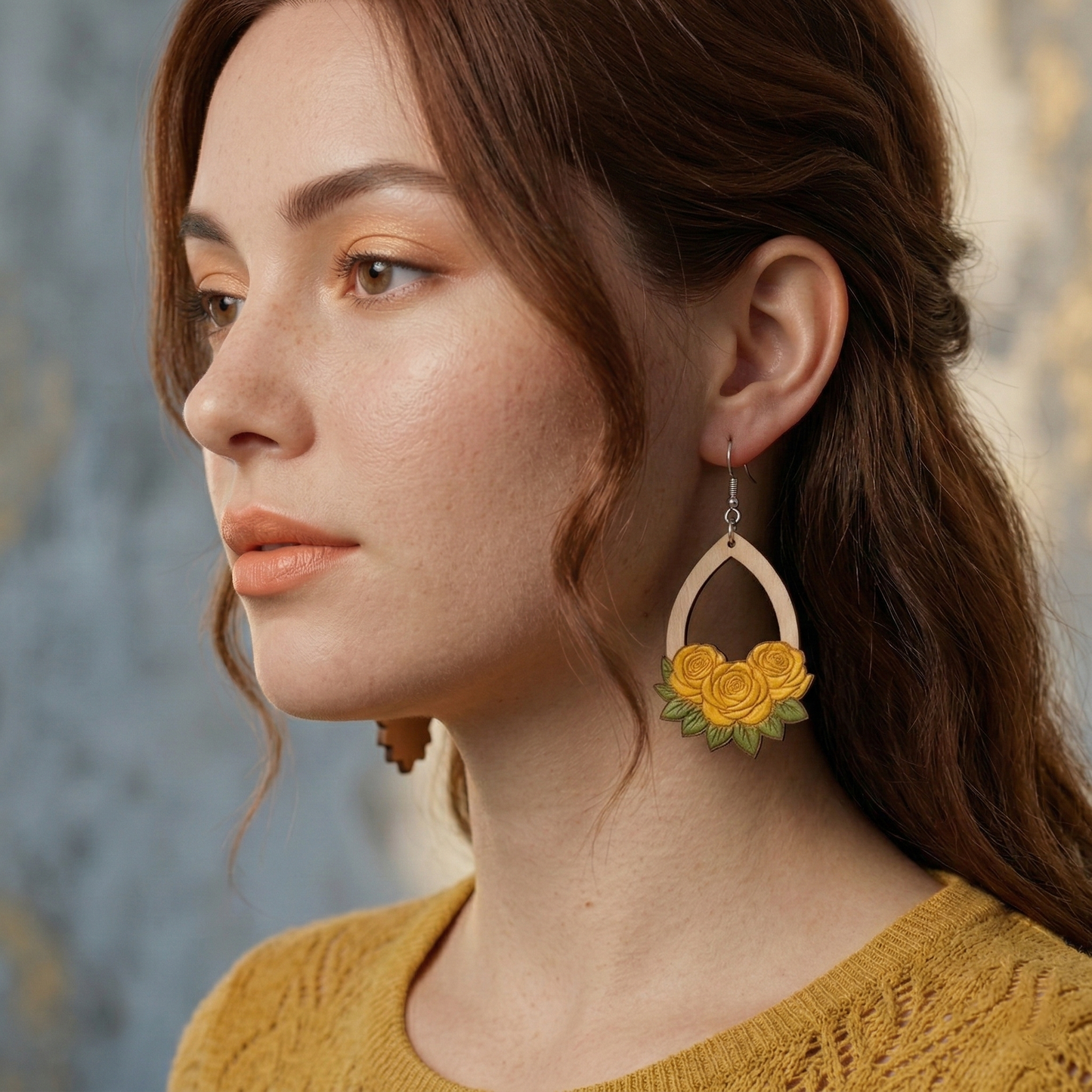 rose floral wooden laser cut earrings file (SVG, DXF and PDF)
