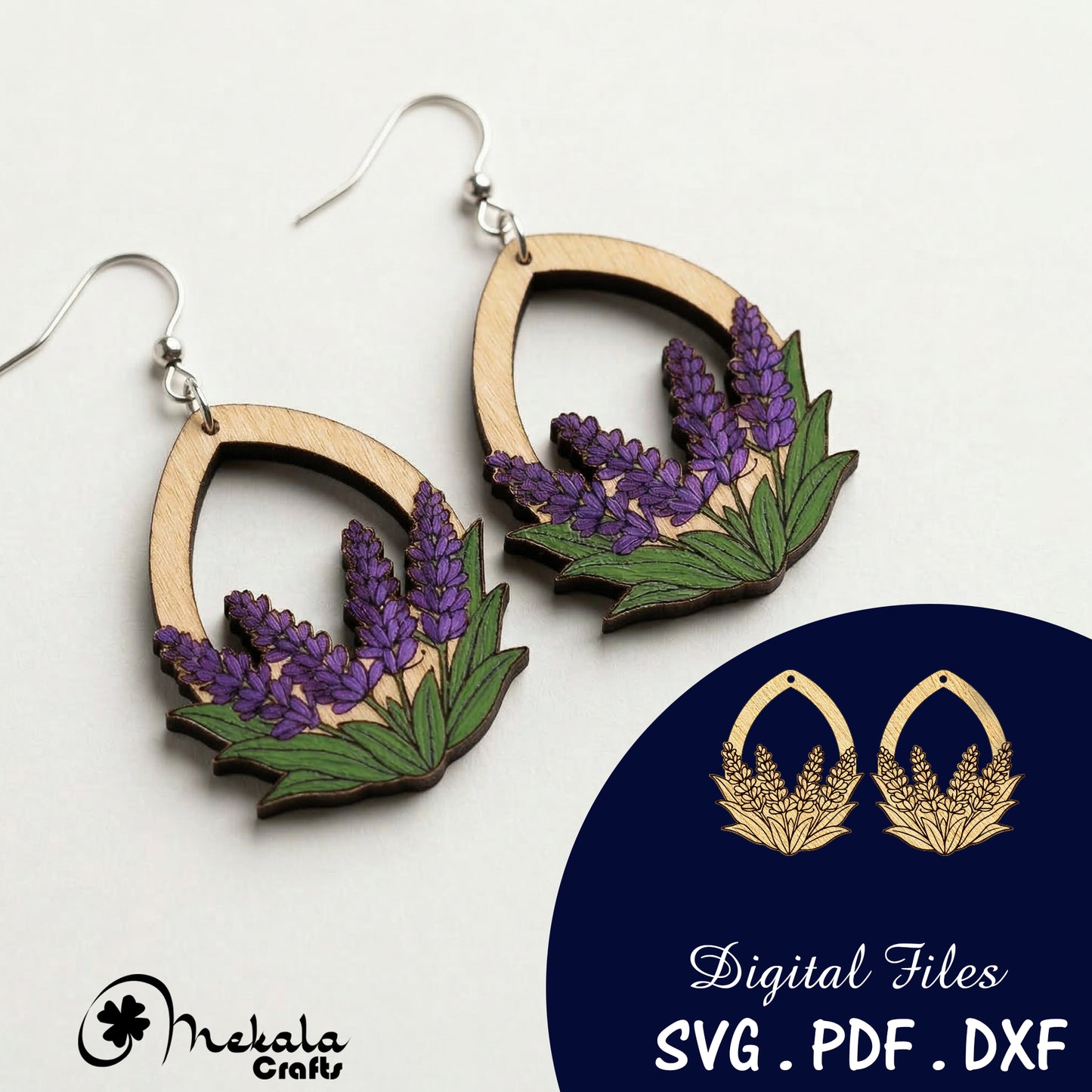 Lavender Earrings Laser Cut File: SVG, PDF, DXF (Digital Download)