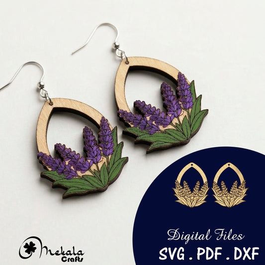 Lavender Earrings Laser Cut File: SVG, PDF, DXF (Digital Download)