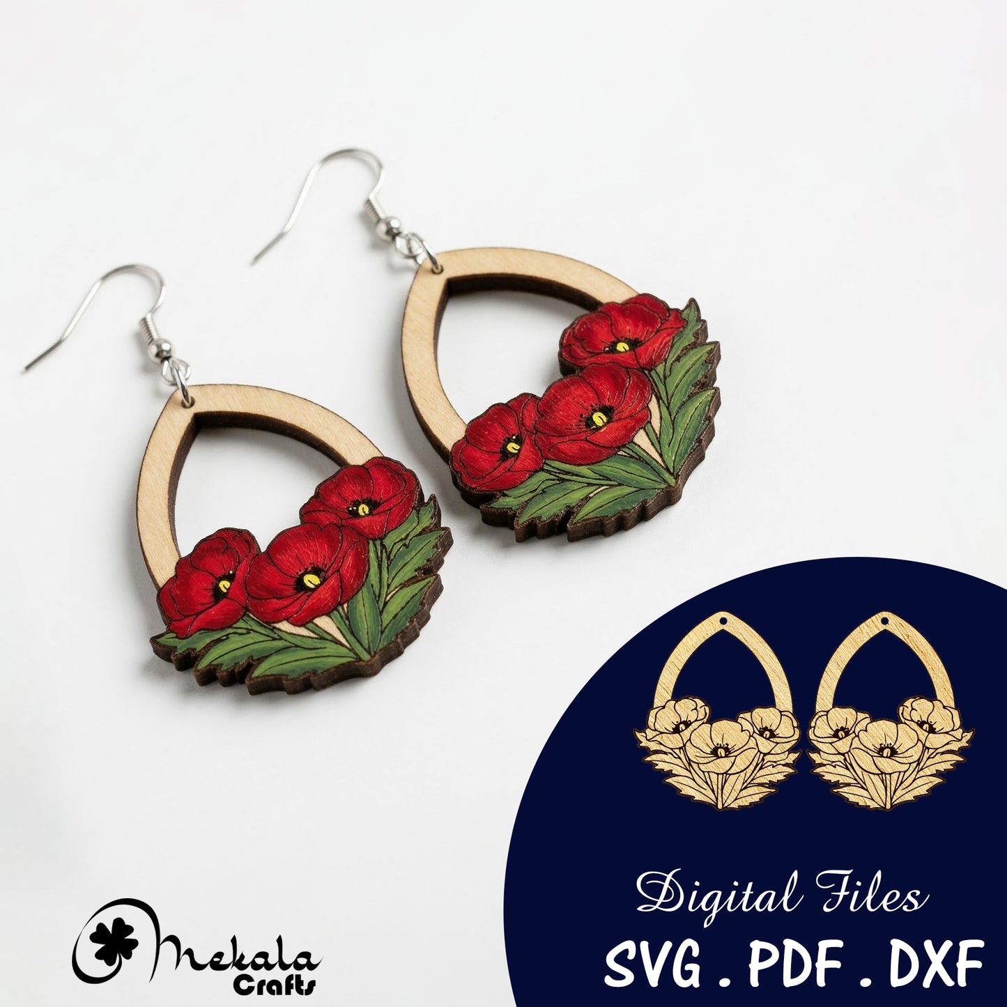 Poppy Earrings Laser Cut File: SVG, PDF, DXF (Digital Download)