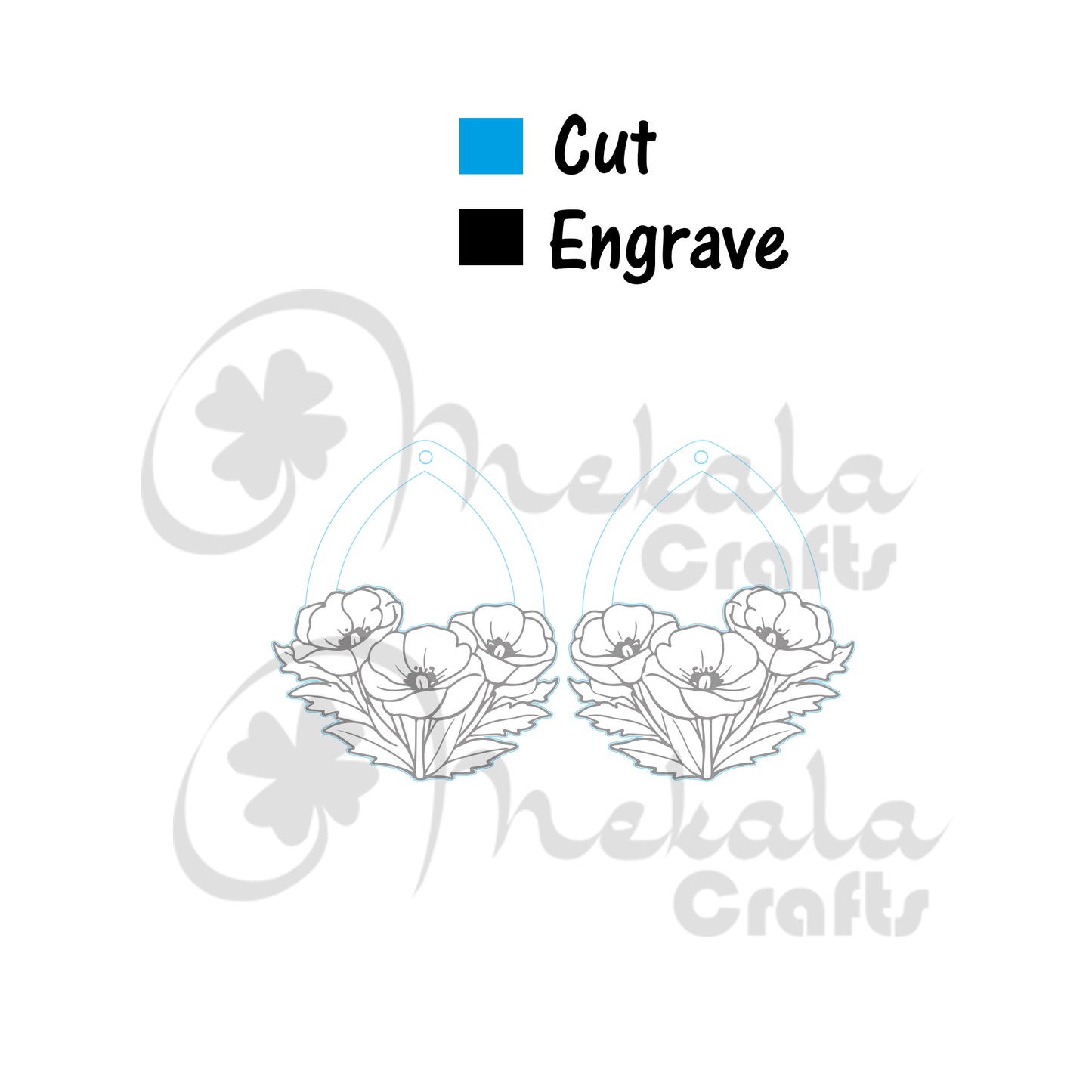 Poppy Earrings Laser Cut File: SVG, PDF, DXF (Digital Download)