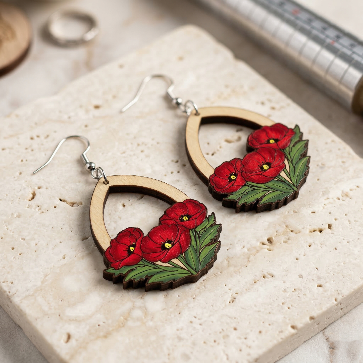 Poppy Earrings Laser Cut File: SVG, PDF, DXF (Digital Download)