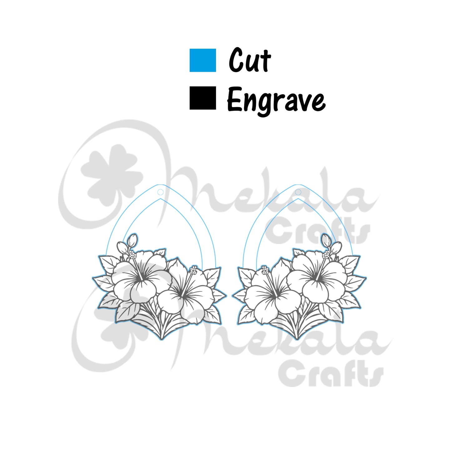hibiscus flower wooden earrings laser cut file (SVG,DXF and PDF)