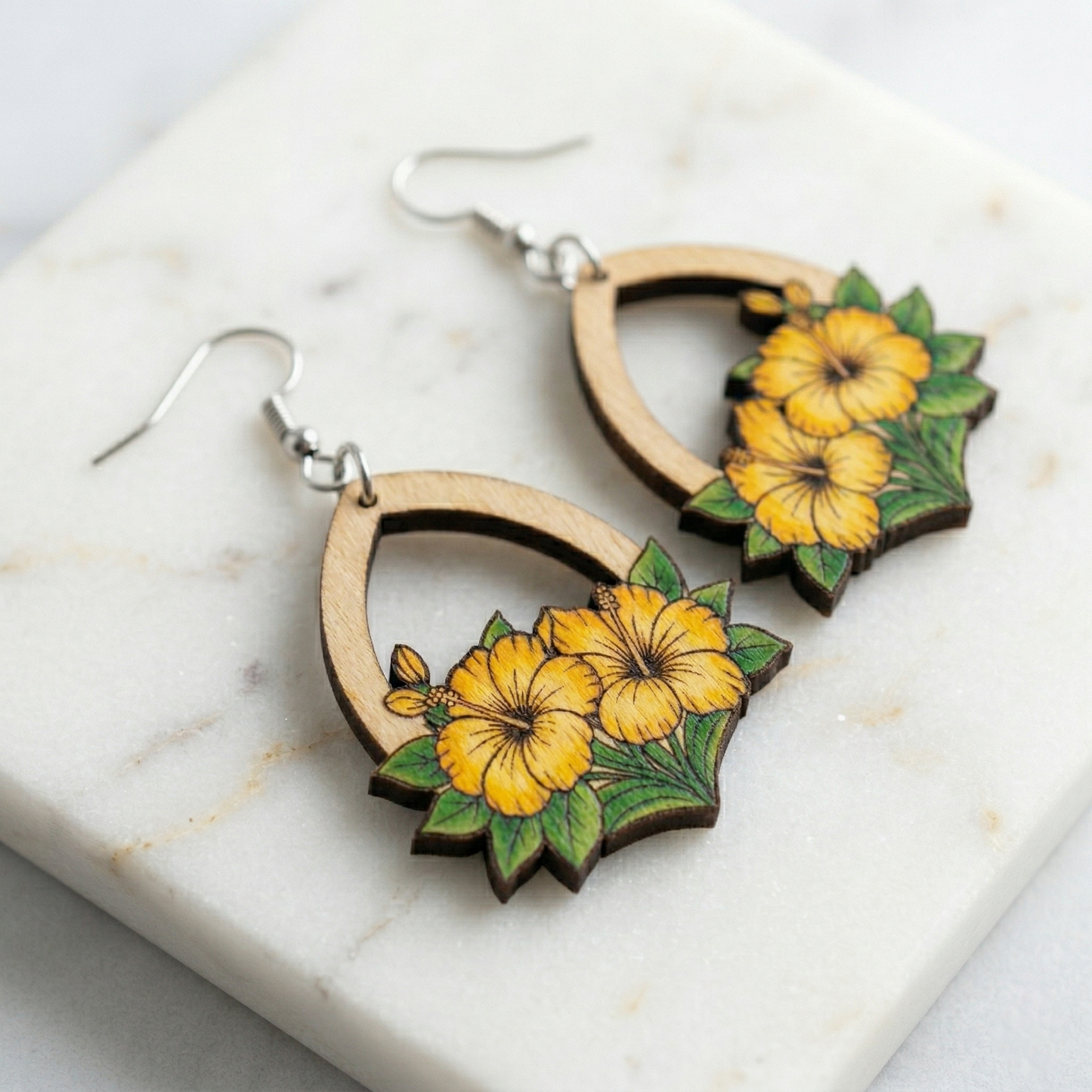 hibiscus flower wooden earrings laser cut file (SVG,DXF and PDF)