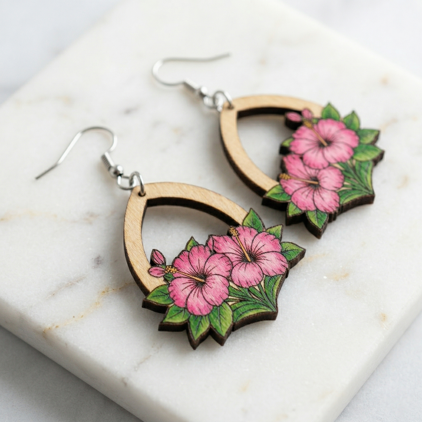 hibiscus flower wooden earrings laser cut file (SVG,DXF and PDF)