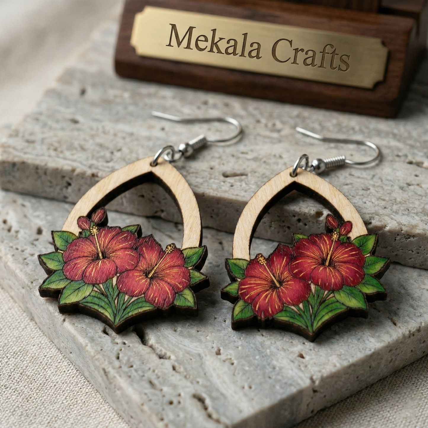 hibiscus flower wooden earrings laser cut file (SVG,DXF and PDF)