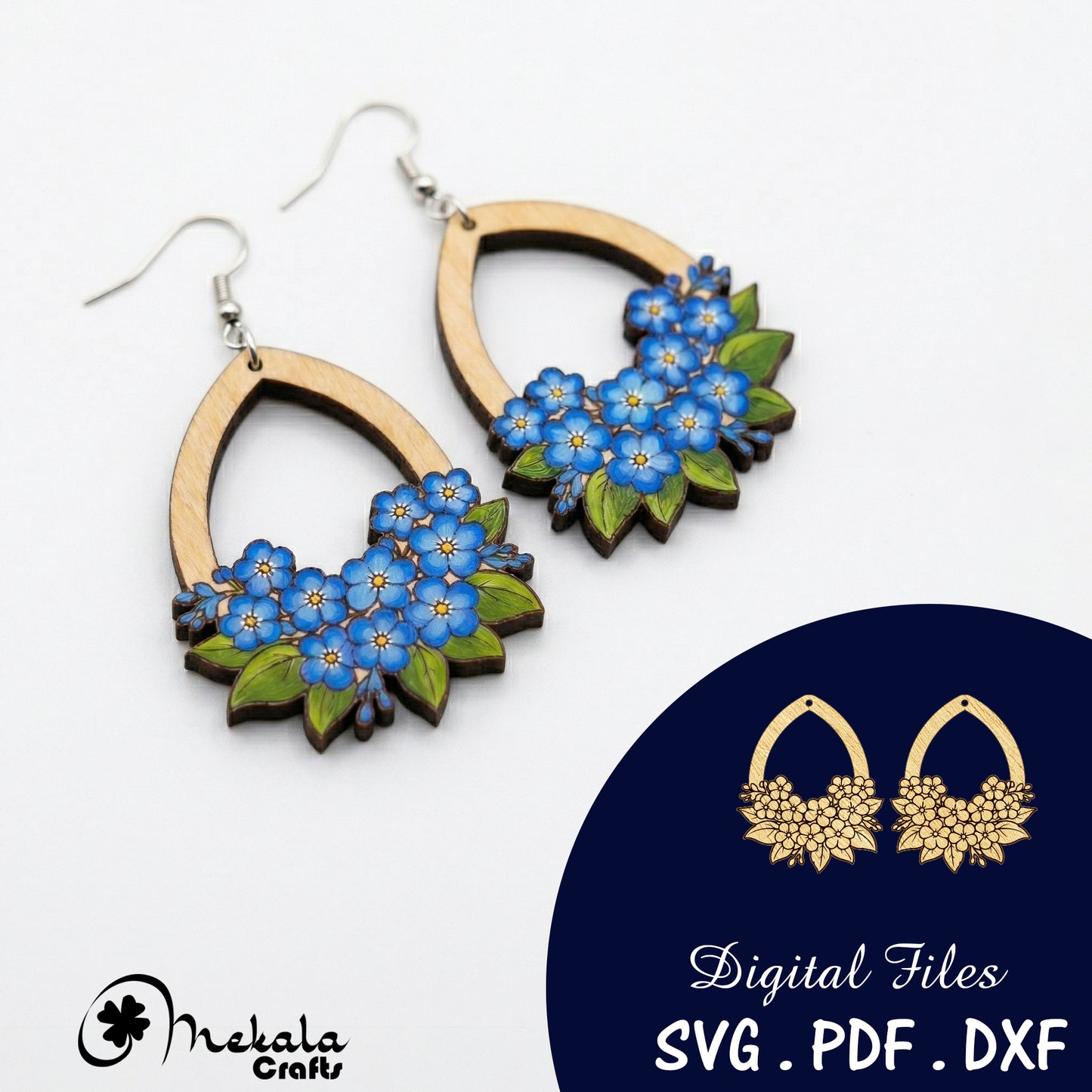 forget-me-not flower wooden earrings laser cut file (SVG,DXF and PDF)