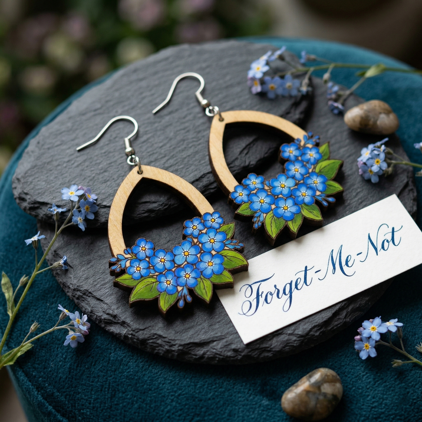 forget-me-not flower wooden earrings laser cut file (SVG,DXF and PDF)