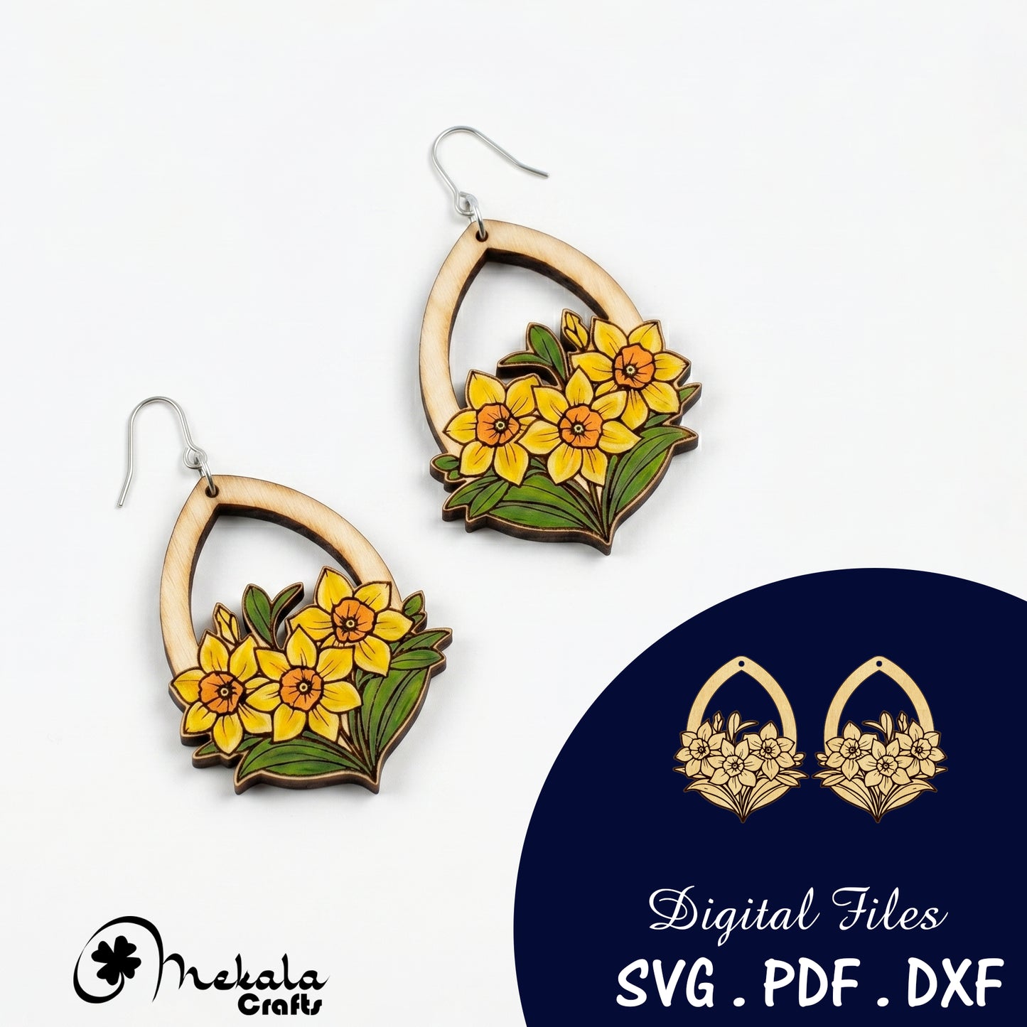 daffodil wooden earrings laser cut file (SVG,DXF and PDF)