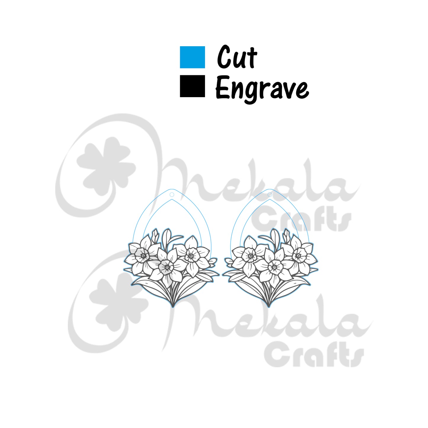 daffodil wooden earrings laser cut file (SVG,DXF and PDF)