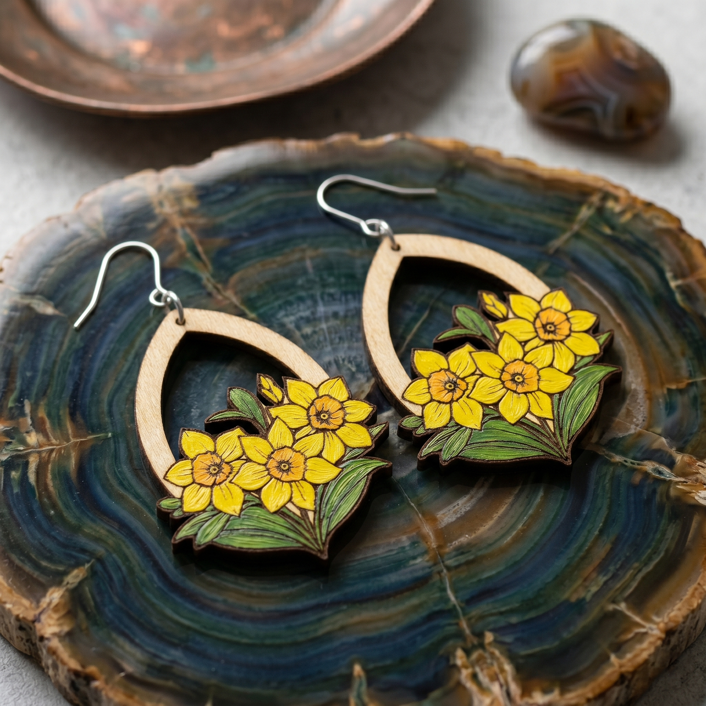 daffodil wooden earrings laser cut file (SVG,DXF and PDF)