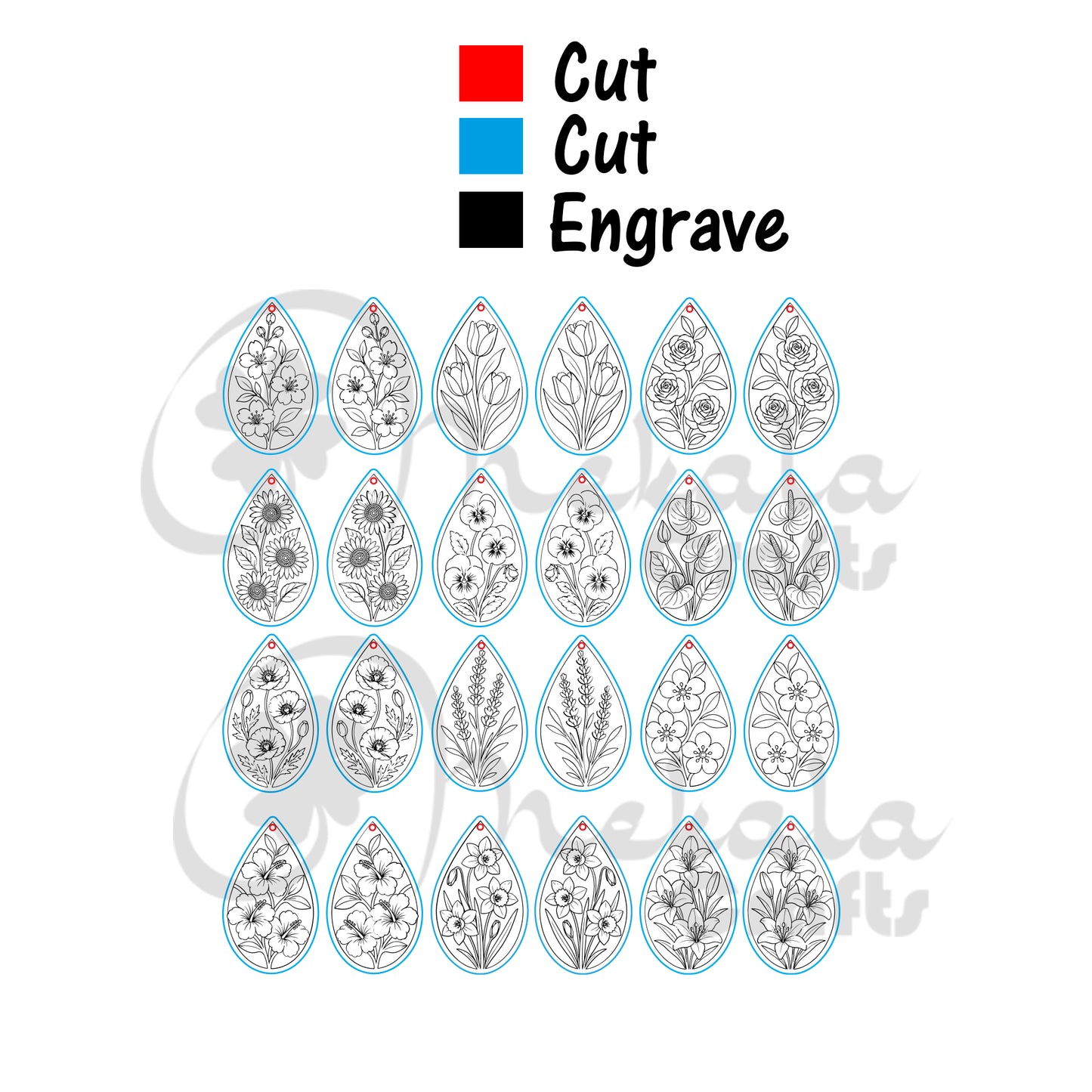 floral earring svg bundle laser cut earring file for wood, leather and acrylic