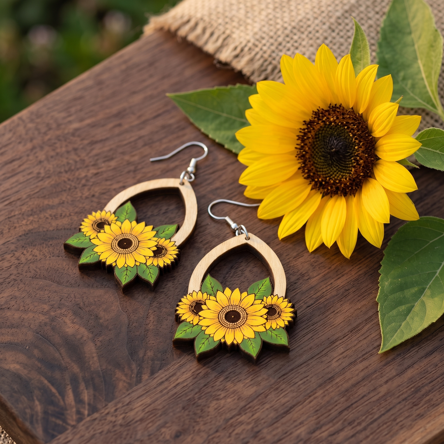 wooden flower earrings | sunflower laser cut file | svg pdf dxf