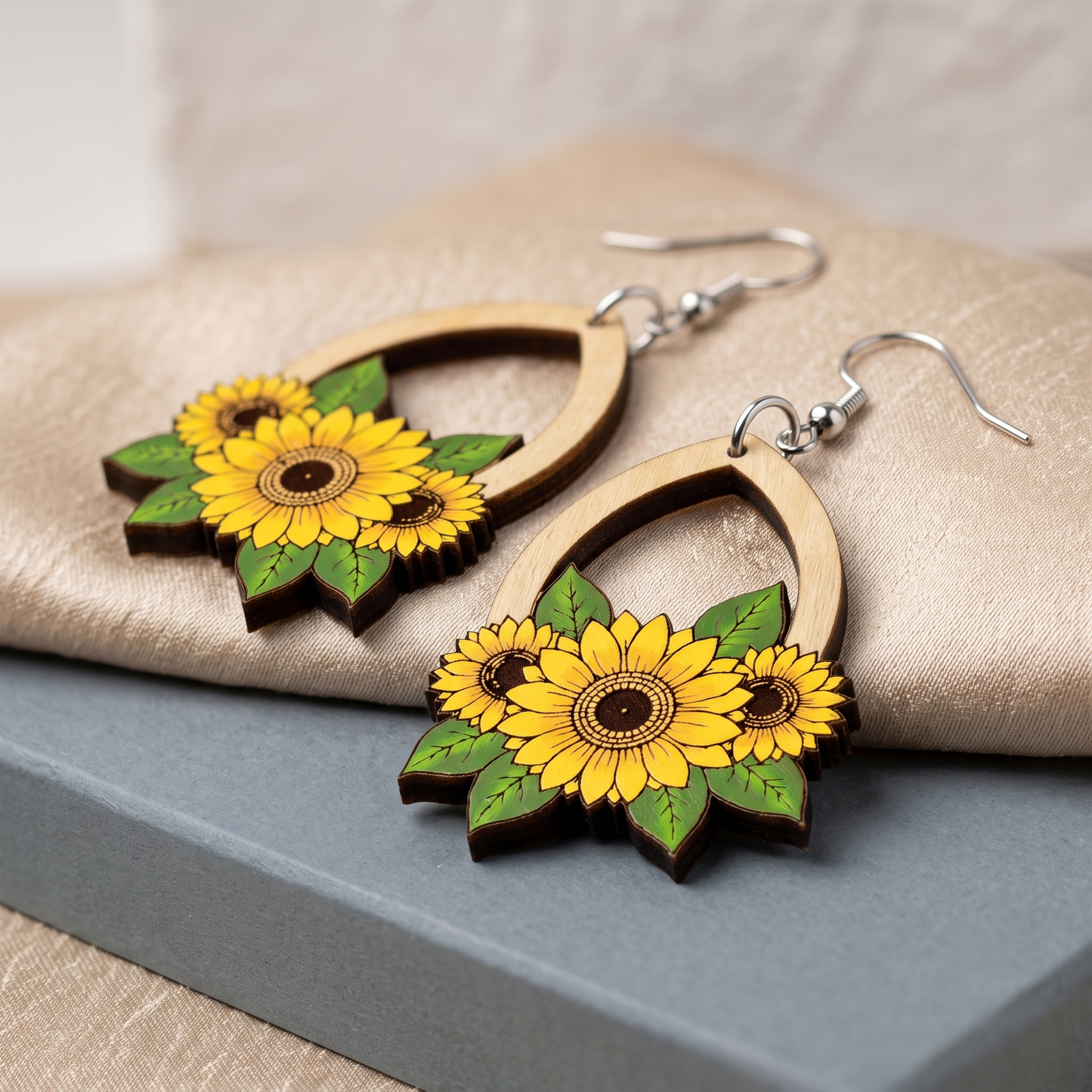wooden flower earrings | sunflower laser cut file | svg pdf dxf