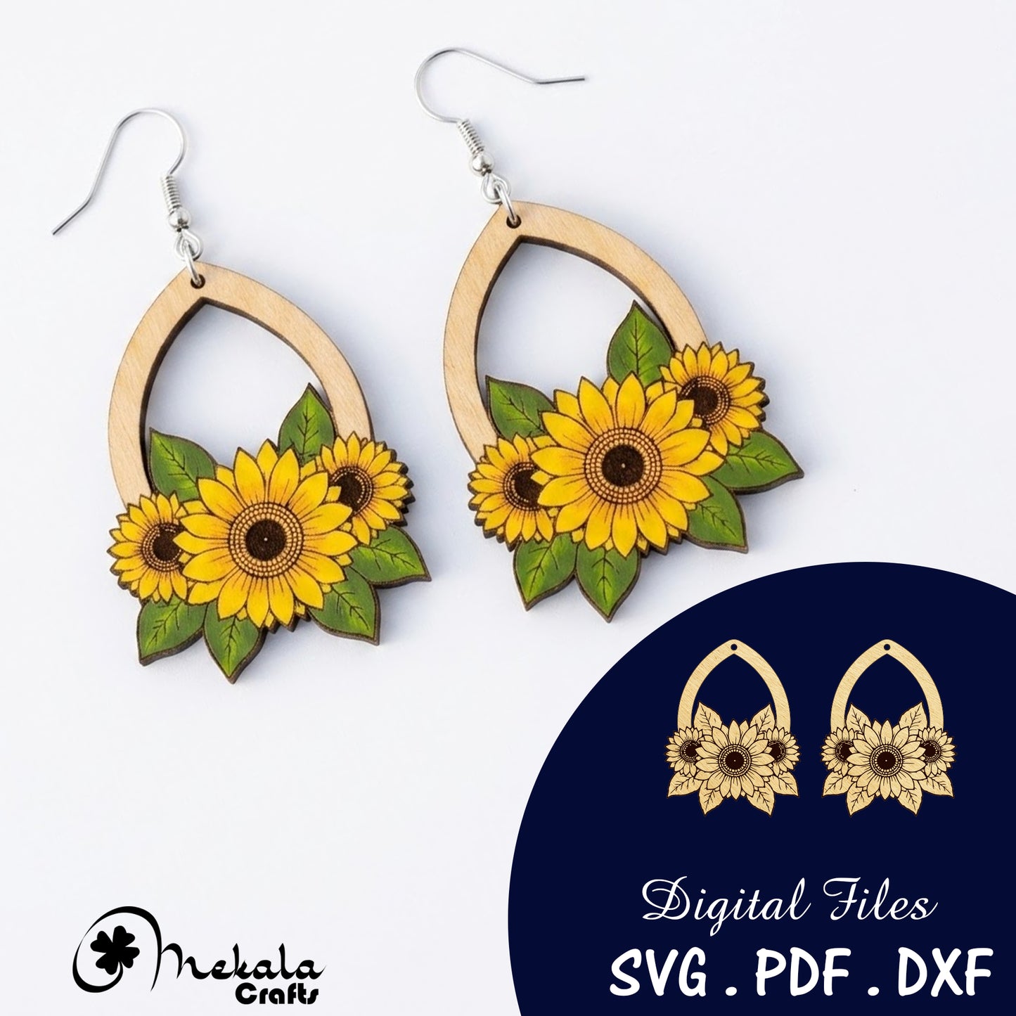 wooden flower earrings | sunflower laser cut file | svg pdf dxf