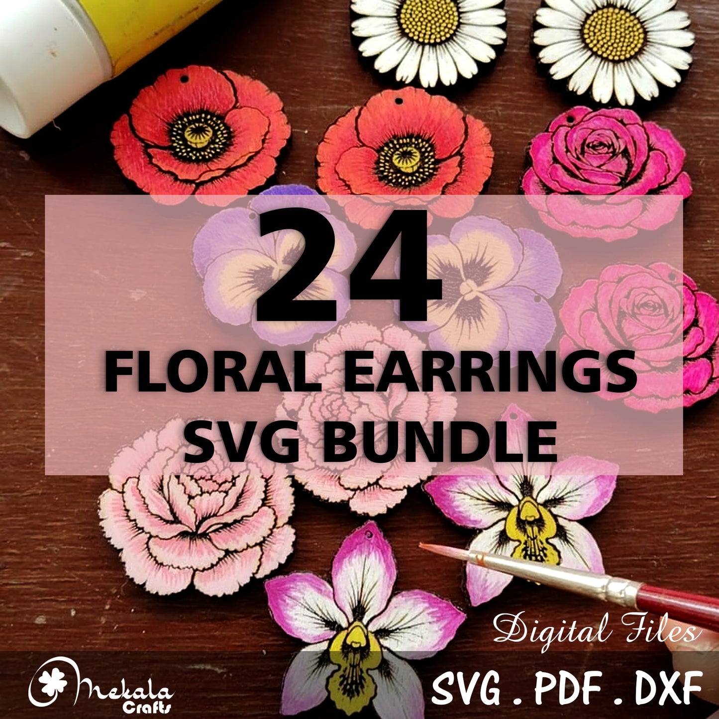 24 Flower Earrings SVG Bundle: Laser Cut DXF PDF Designs (Digital Download)