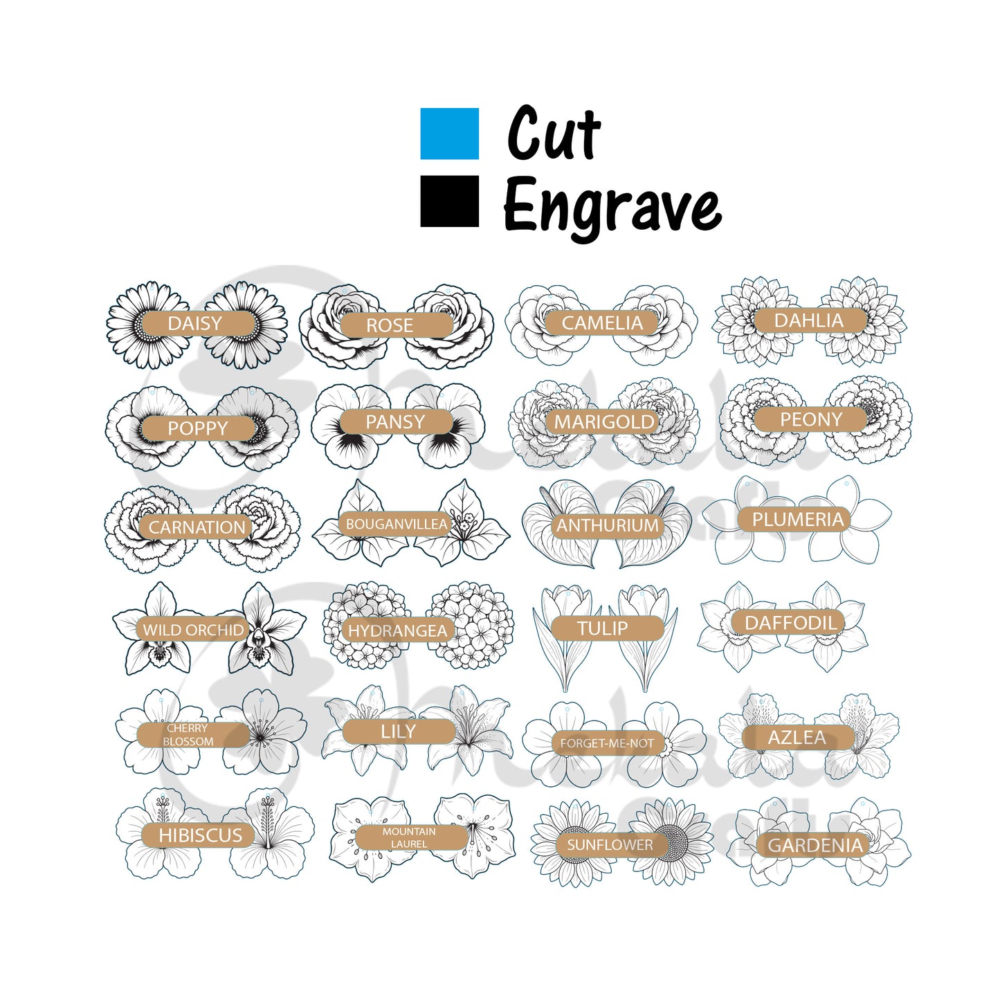 24 Flower Earrings SVG Bundle: Laser Cut DXF PDF Designs (Digital Download)