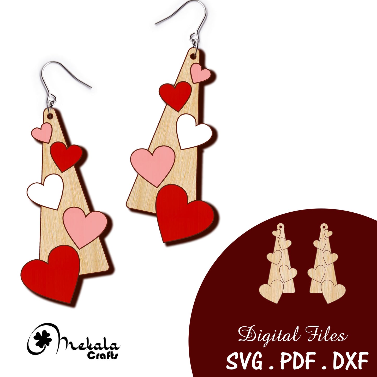 Valentine Heart Dangle Earring Laser Cut File (SVG, PDF, DXF)