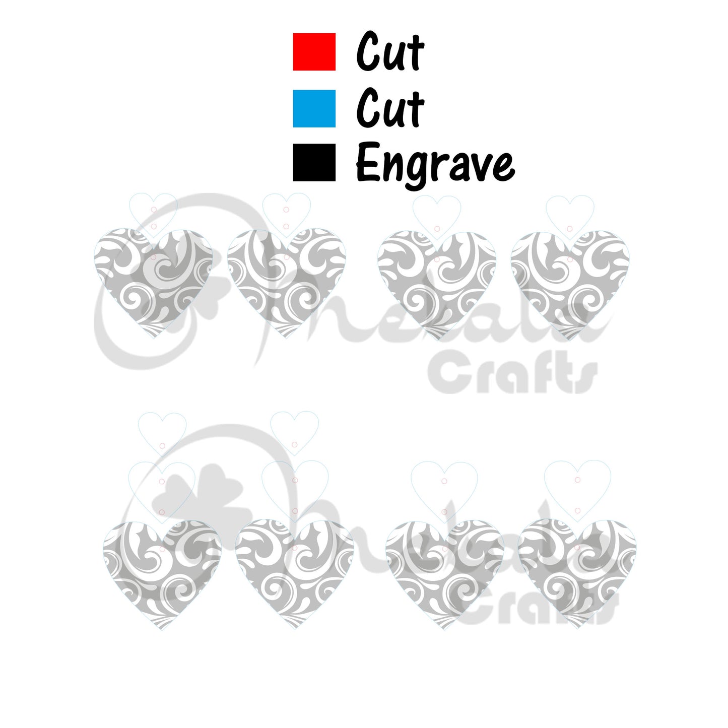 Laser Cut Heart Earring File: Engraved 3-Tier Design (SVG, PDF, DXF)