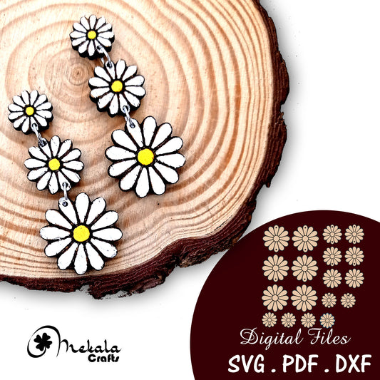 Daisy dangle stud laser cut earrings file | daisy floral earring | available in svg pdf anf dxf files