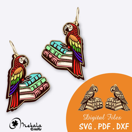 macaw parrot laser cut earring files | svg dxf pdf | easy to paint laser engraved files