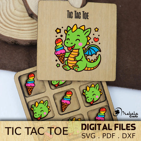 dragon Tic Tac Toe wooden game | dragon and ice cream| svg pdf dxf laser cut files | digital download | instructions Manual Included