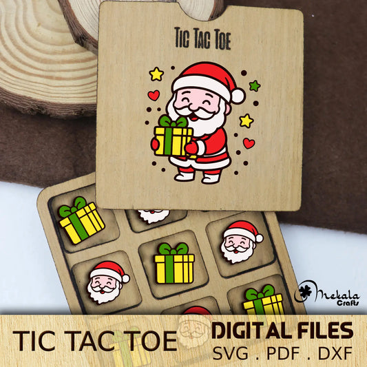 christmas Tic Tac Toe wooden game | santa and gift box cream| svg pdf dxf laser cut files | digital download | instructions Manual included