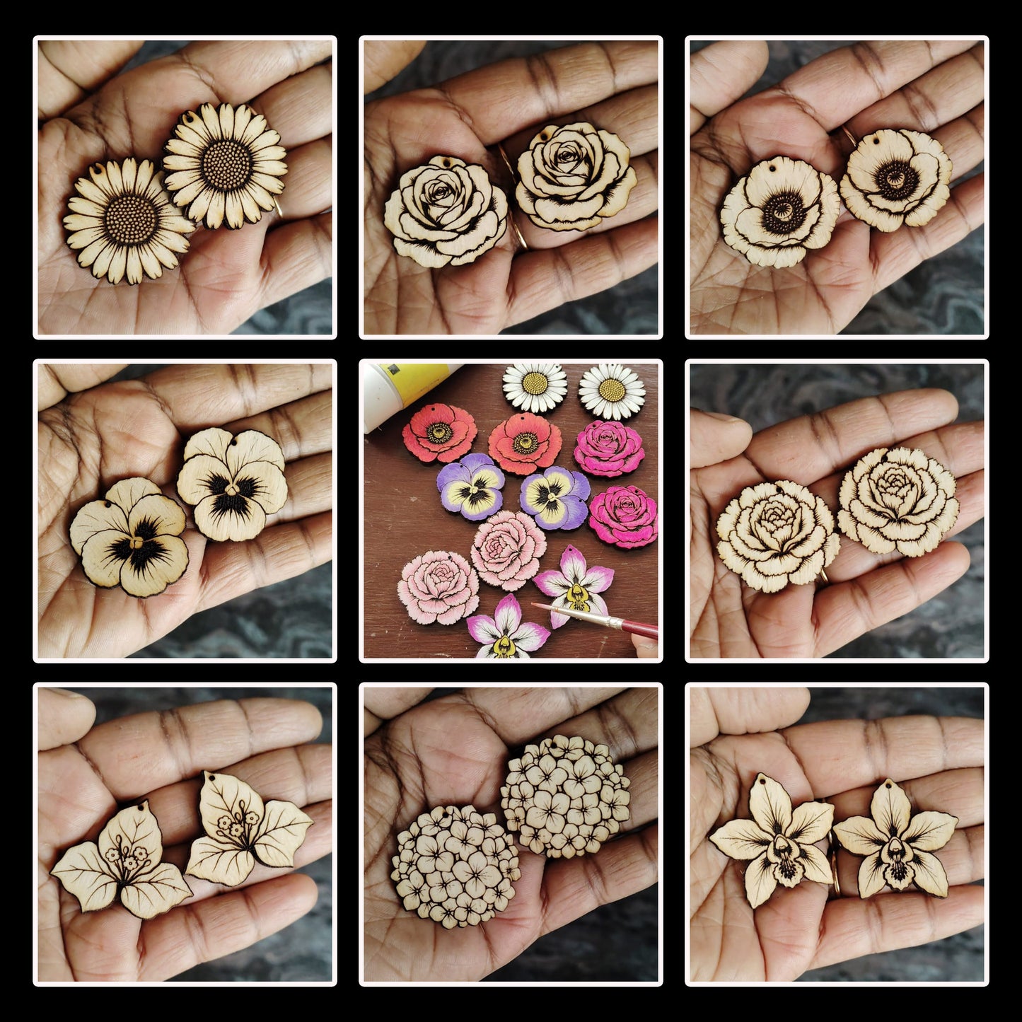 24 Flower Earrings SVG Bundle: Laser Cut DXF PDF Designs (Digital Download)