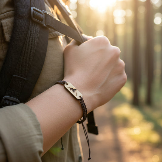 Handmade Wooden Mountain Bracelet – Adjustable Nylon Cord, Unisex, Multiple Rope Colors