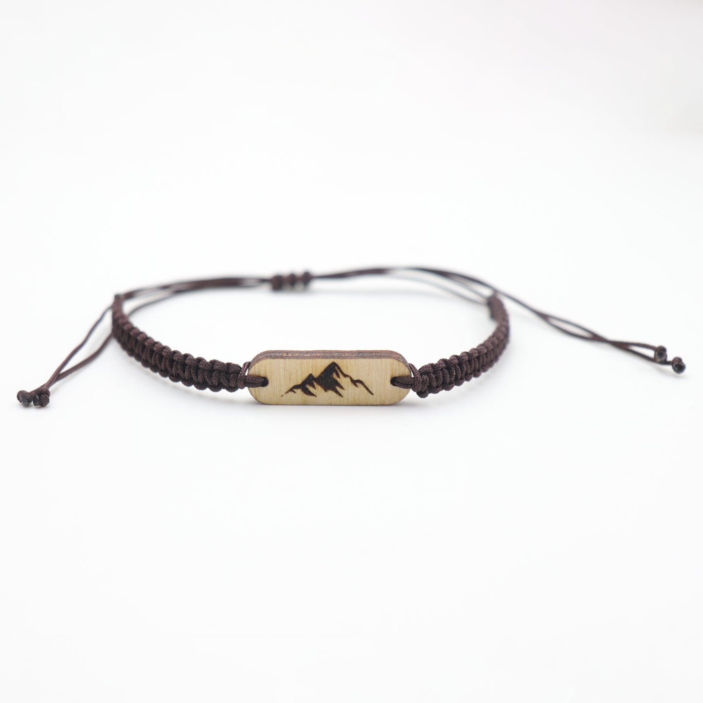 Handmade Wooden Mountain Bracelet – Adjustable Nylon Cord, Unisex, Multiple Rope Colors