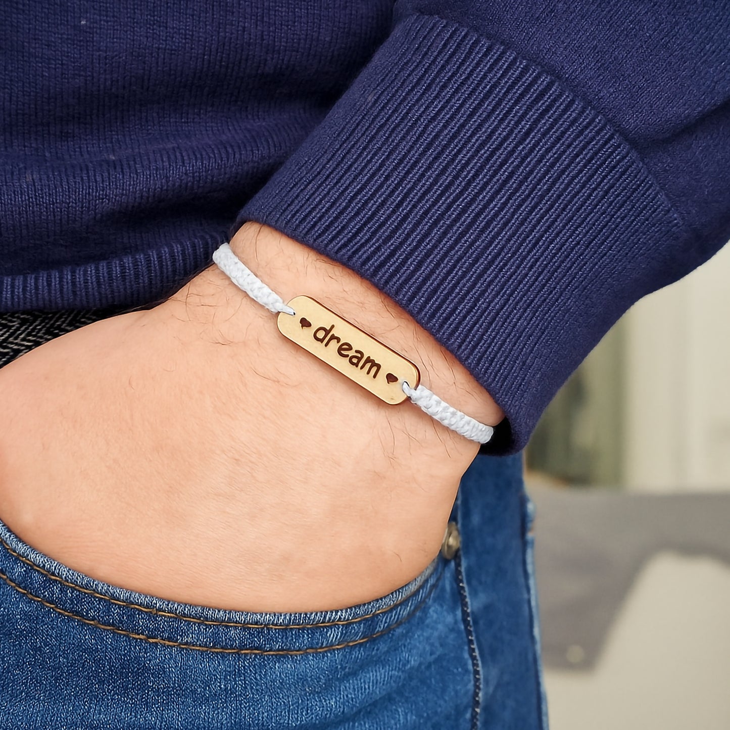 Custom Engraved Wooden Bar Bracelet - Personalized & Handmade – Adjustable Woven Cord