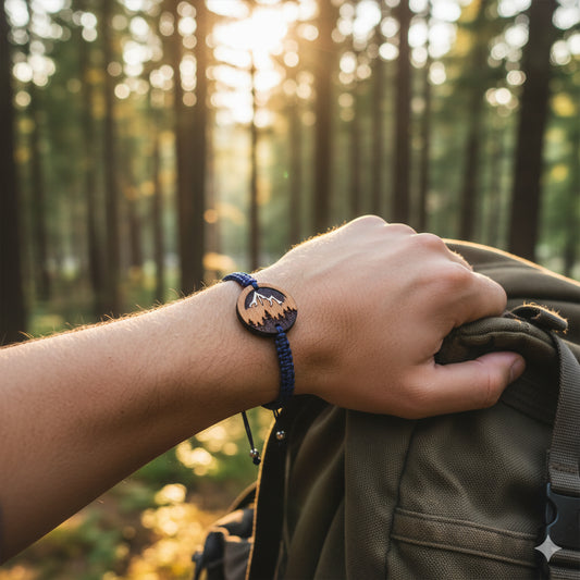 Nature Explorer Bracelet – Wooden Mountain – Adjustable Nylon Cord, Unisex, Multiple Rope Colors