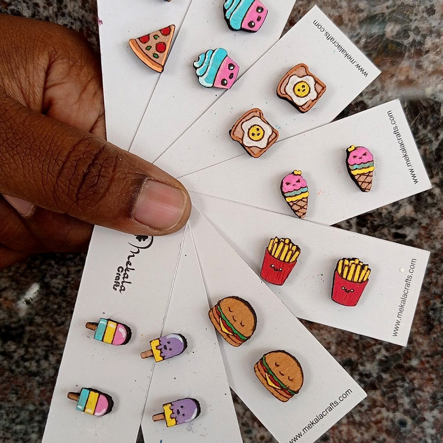 Food Themed Stud Earrings - pizza | burger | French fries | cup cake | ice cream | bread omlette | earrings