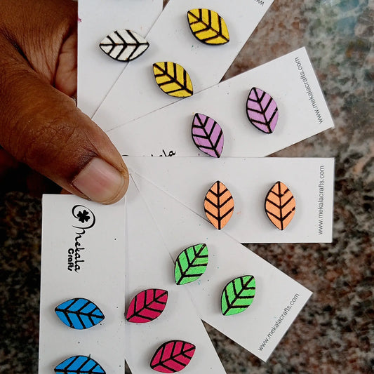 Leaf Stud Earrings - Solid Colours | wooden earring for women and kids
