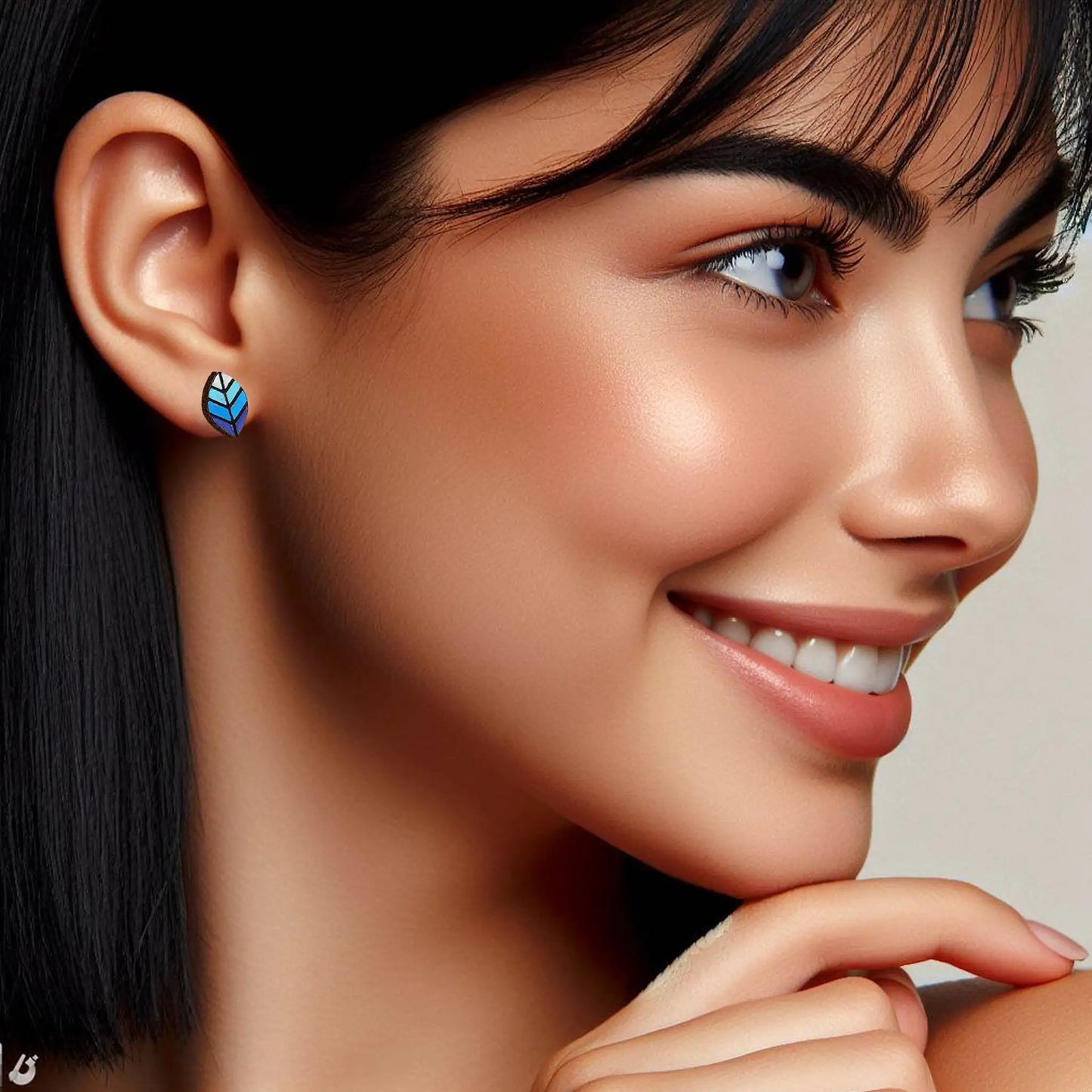 Leaf Stud Earrings - Gradient Shade | wood earring | for women and kids