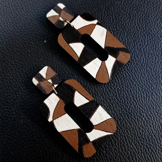 Stained glass pattern hand-painted wooden statement earrings