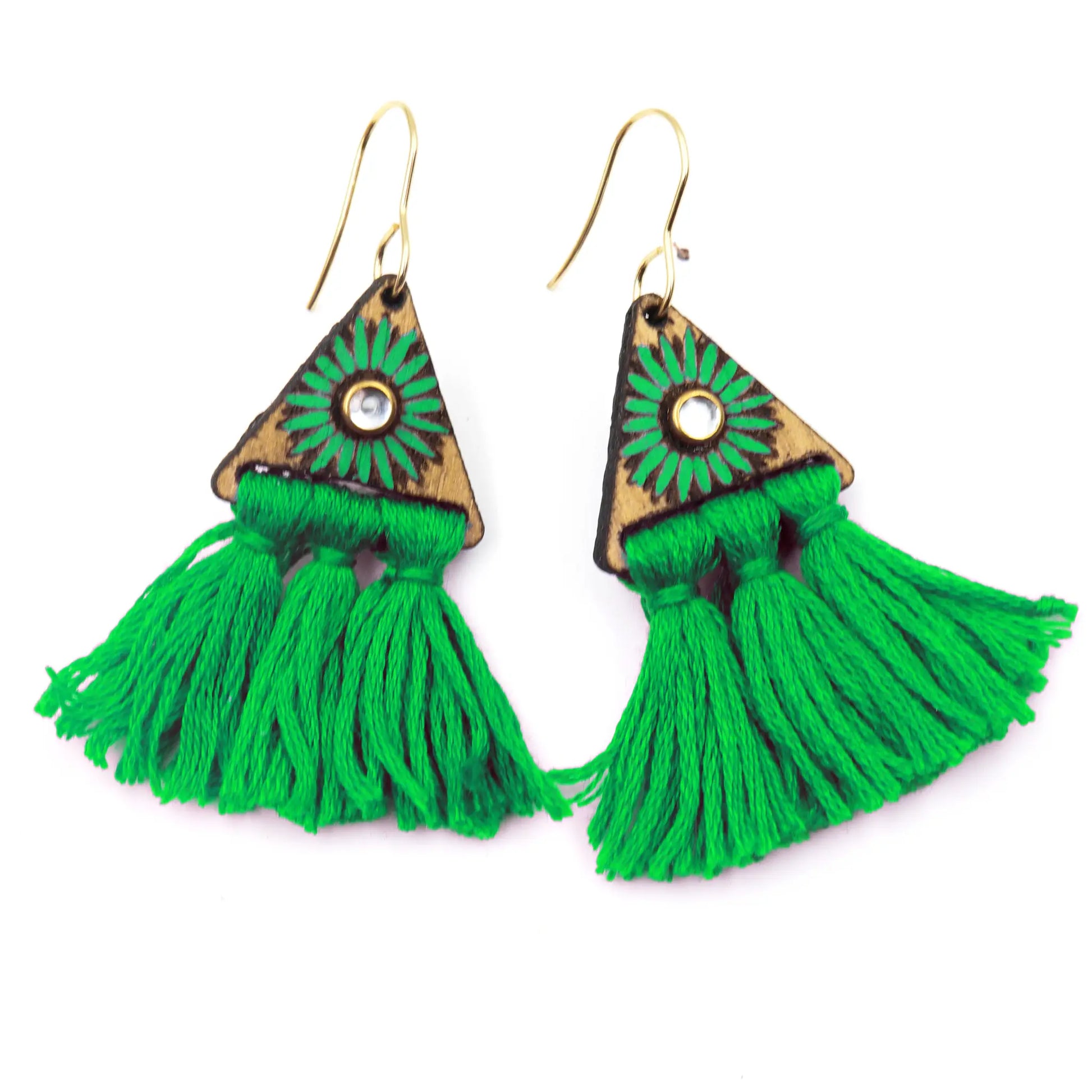 green tassel earrings