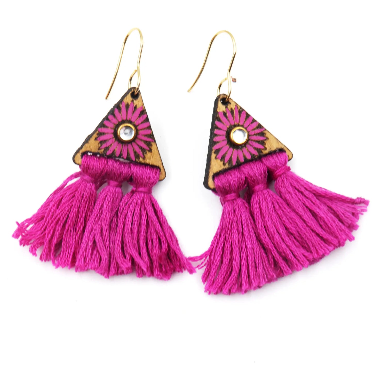 Tassel Earrings | Triangular macrame earrings | wooden floral earrings | Dangle Earrings for women