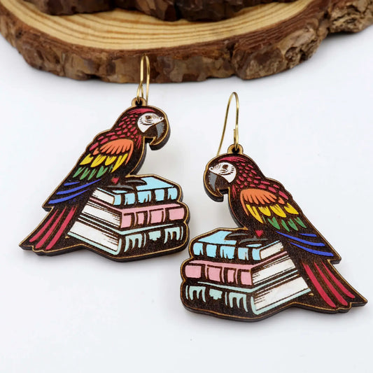 Macaw parrot wooden earrings for women | hand painted wood earring