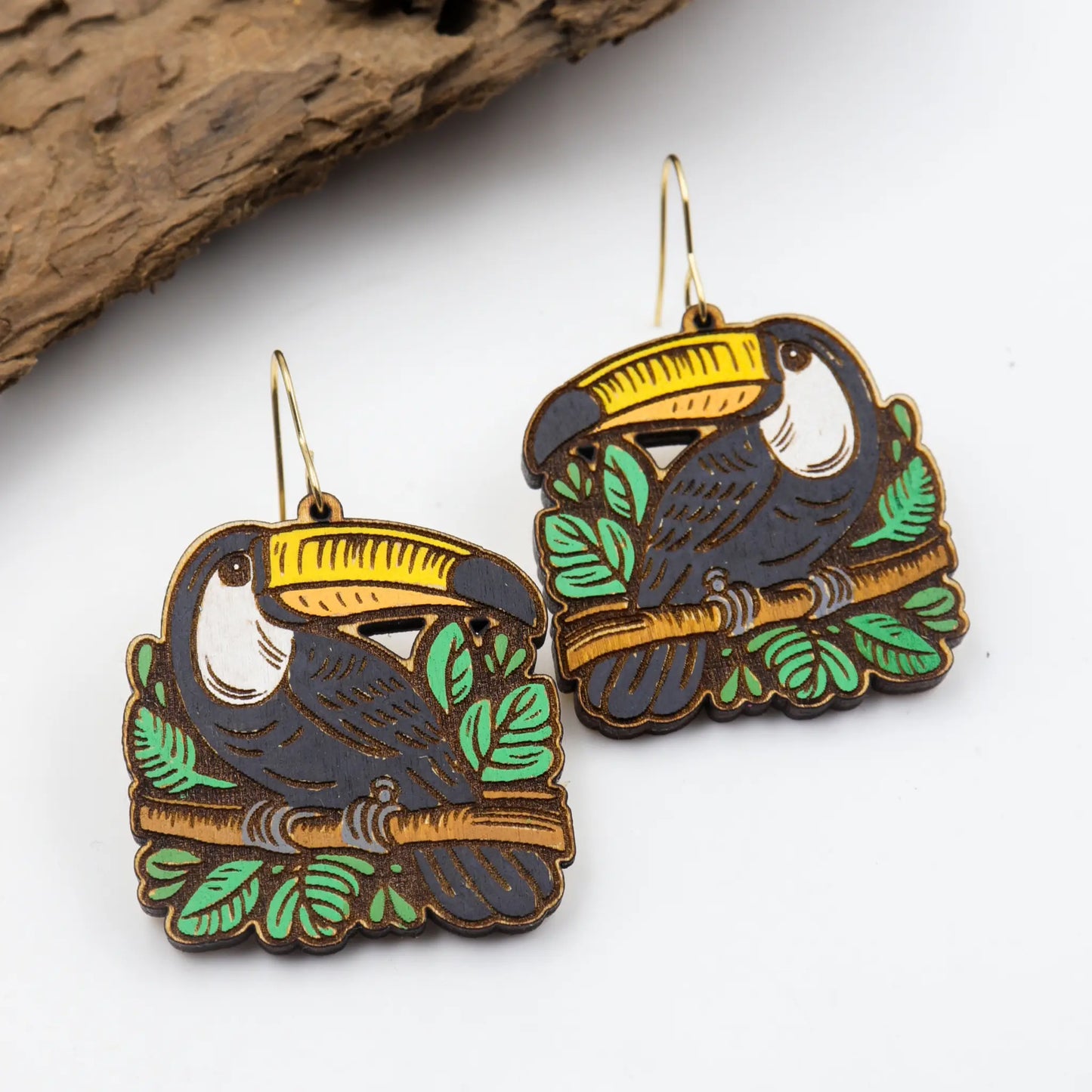 Toucan Bird wooden earrings for women | hand painted wood earring | DIY earrings | mekala crafts